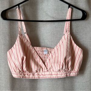 Only•v-neck pinstripe bralette top•women’s large•100% cotton•pink/cream•Old Navy